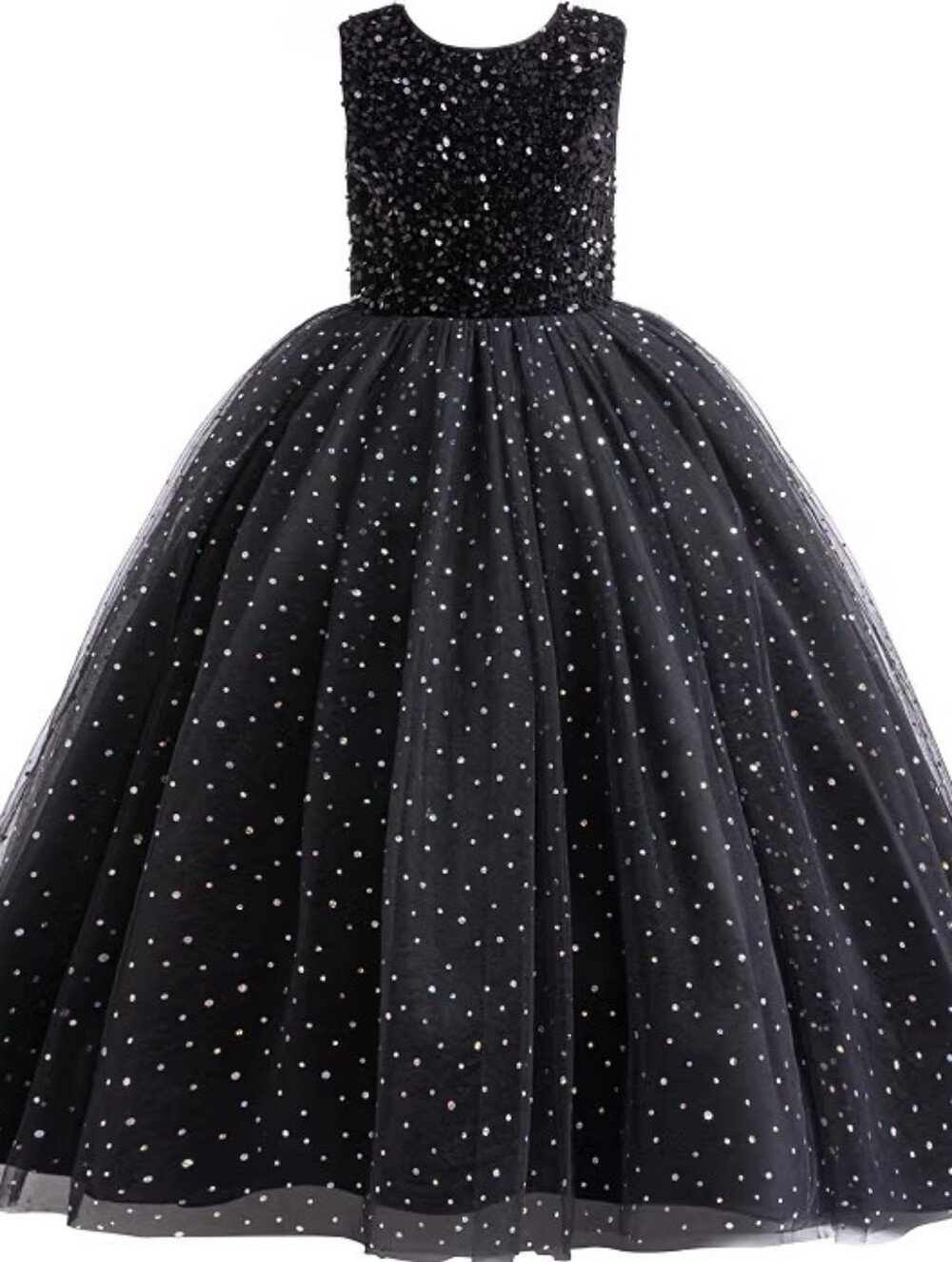 Charming Black Kids Dress with Glittering Details